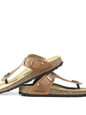 Sandália Comporta Camel Pele