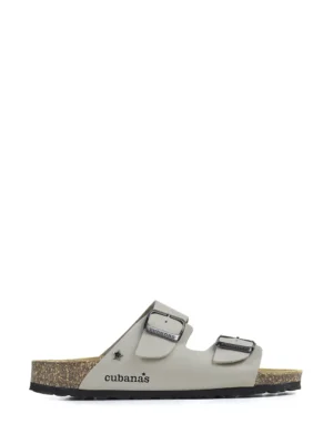 Amalia-Sandália em Pele Off-White com Duas Tiras