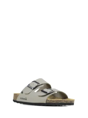 Amalia-Sandália em Pele Off-White com Duas Tiras