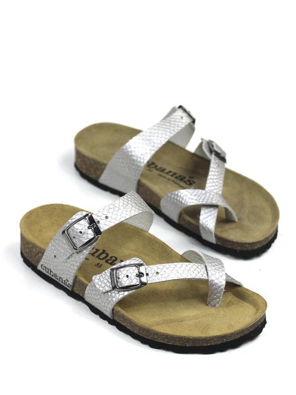 Sandália Comporta em Pele Silver Texturizada