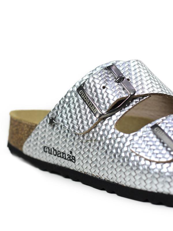 Sandália Comporta em Pele Silver Texturizada
