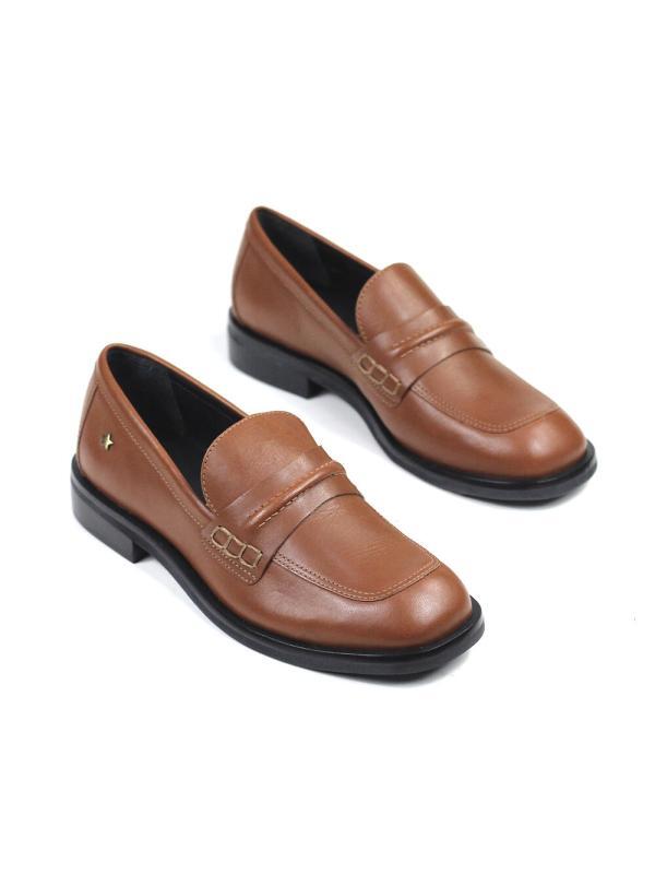 Loafer Fal em Pele Castanha