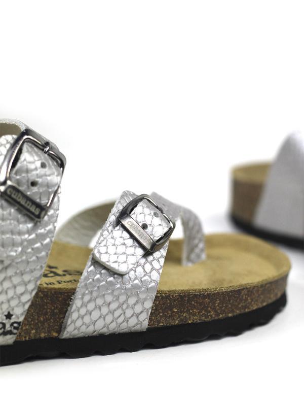 Sandália Comporta em Pele Silver Texturizada
