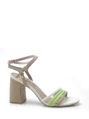 Sandália Kade em Pele Beige e Tiras Verde