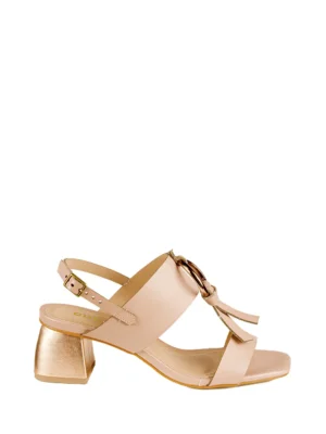 Sandália Rub em Pele Rosa e Salto Dourado