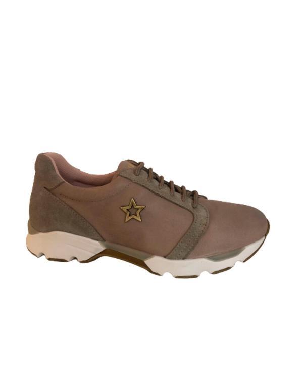 Ténis Run em Pele Beige