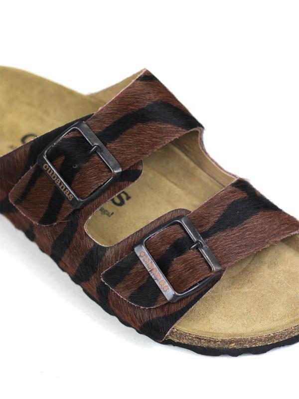 Sandália Comporta Animal Print Castanha
