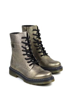 Bota Biker em Pele Dourada com Atacadores