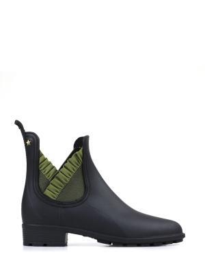 Galocha em PVC Preto e Folhos Verdes