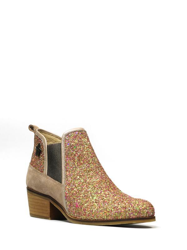 Bota em Camurça Castanha com Glitter e Salto em Bloco