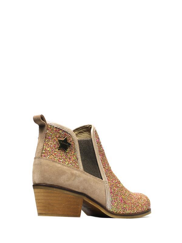 Bota em Camurça Castanha com Glitter e Salto em Bloco
