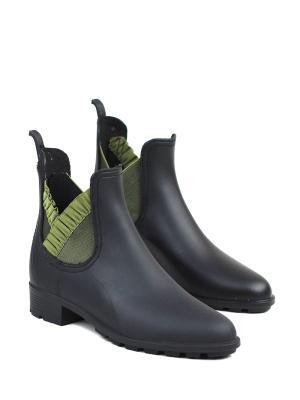 Galocha em PVC Preto e Folhos Verdes