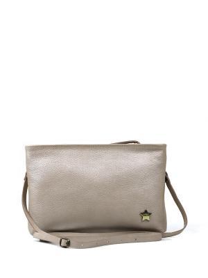 Mala em Pele Beige Metalizada com Alça Tiracolo