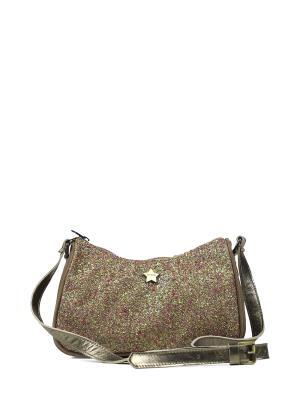 Mala Mini em Camurça Beige com Glitter e Alça Tiracolo em Pele Dourada