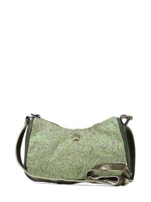 Mala Mini em Camurça Verde com Glitter e Alça Tiracolo em Pele Dourada