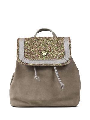 Mochila em Camurça Beige com Glitter e Alças em Pele