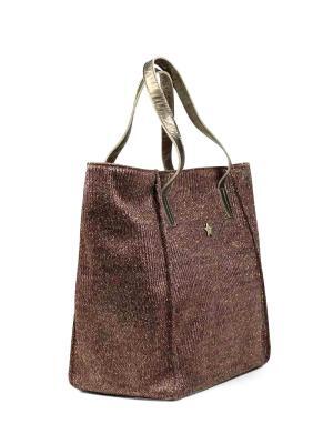 Mala Shopper em Tecido Castanho com Glitter com Alça em Pele Dourada