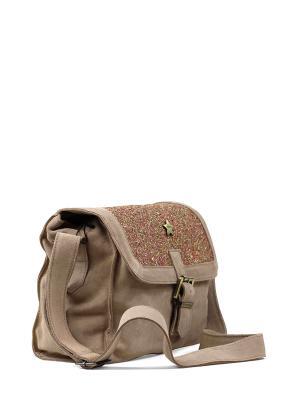 Mala em Camurça Beige com Glitter e Alça Tiracolo