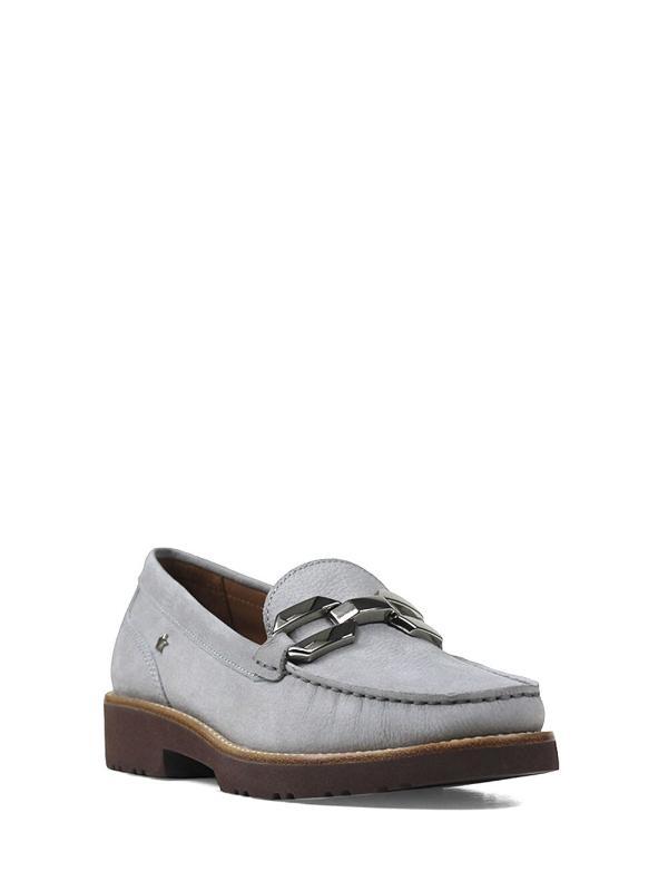 Loafer em Pele Cinza com Pormenor Prata