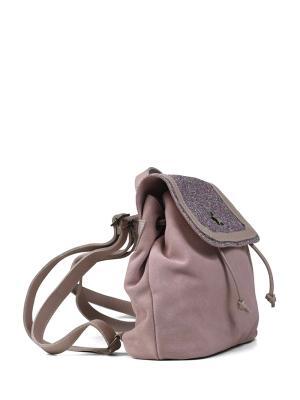 Mochila em Camurça Rosa com Glitter e Alças em Pele