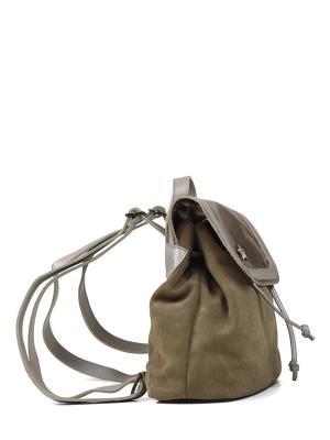 Mochila em Camurça Castanha e Pele Dourada com Alças em Pele