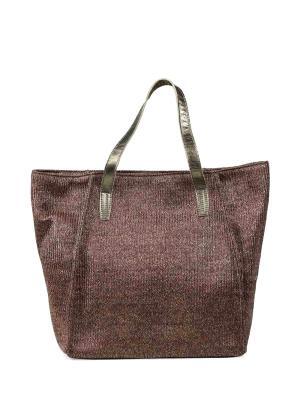 Mala Shopper em Tecido Castanho com Glitter com Alça em Pele Dourada