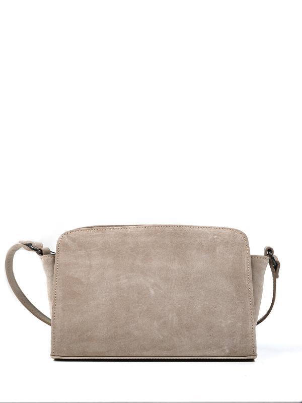 Mala Midi em Camurça Beige e Pele Metalizada Dourada