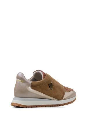 Ténis em Pele Beige com Camurça Camel e Glitter