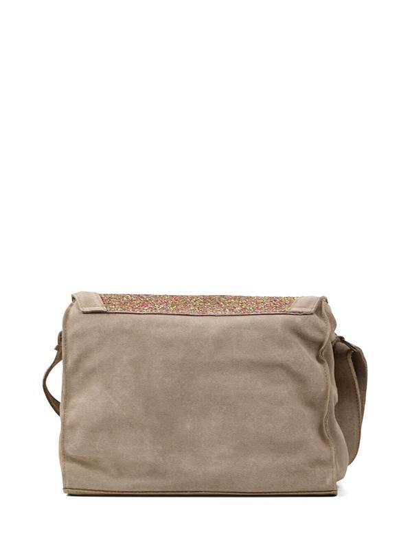 Mala em Camurça Beige com Glitter e Alça Tiracolo