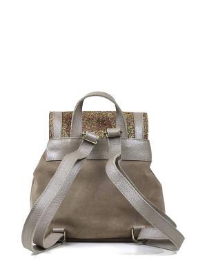 Mochila em Camurça Beige com Glitter e Alças em Pele