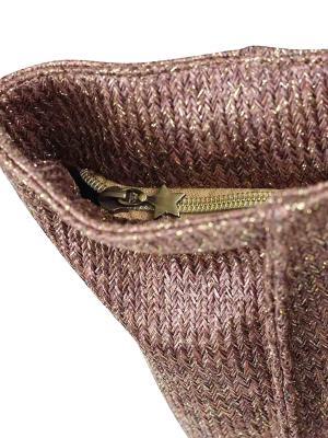 Mala Shopper em Tecido Castanho com Glitter com Alça em Pele Dourada