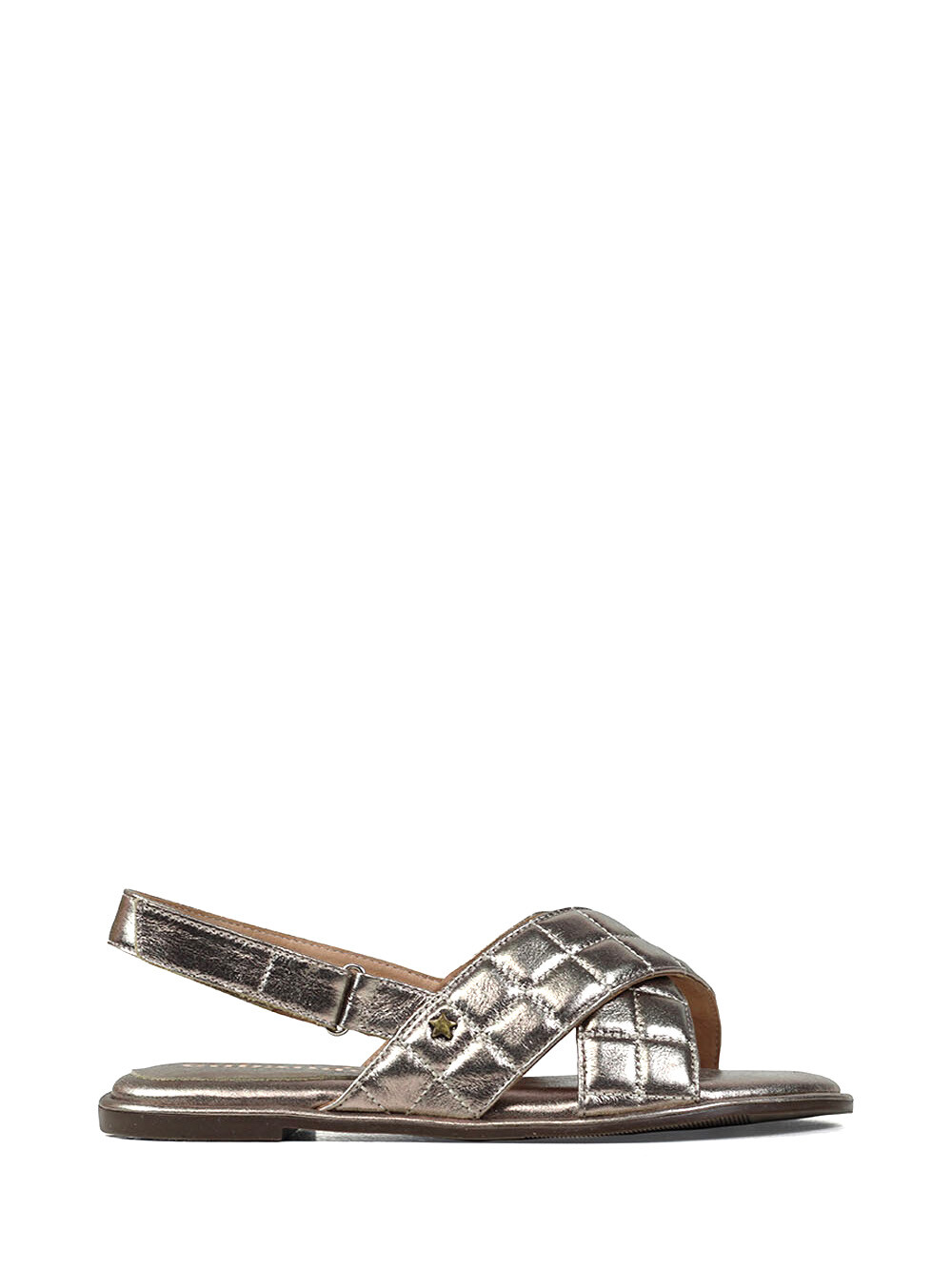 Silver Leather Flat Sandal with Cross Straps Cubanas Shoes