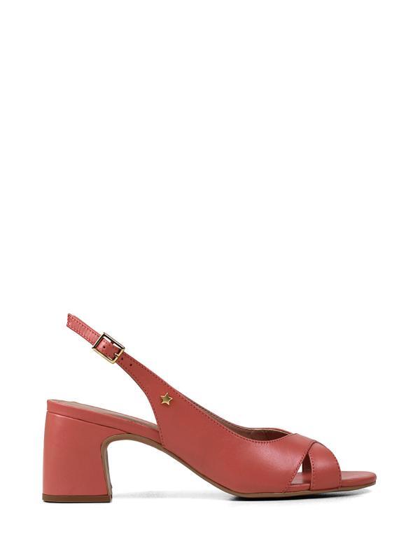 Sandália Peep Toe em Pele Rosa e Salto em Bloco