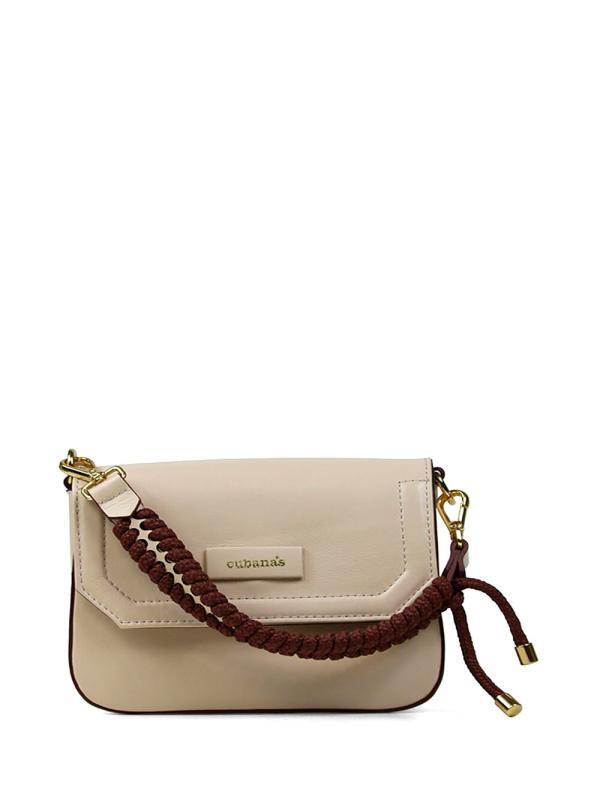 Mala Mini em Pele Beige com Alças de Ombro e Tiracolo