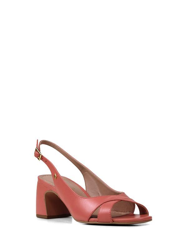 Sandália Peep Toe em Pele Rosa e Salto em Bloco