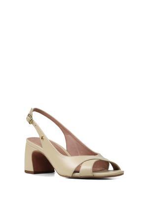 Sandália Peep Toe em Pele Branca e Salto em Bloco