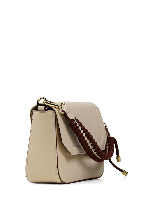 Mala Mini em Pele Beige com Alças de Ombro e Tiracolo