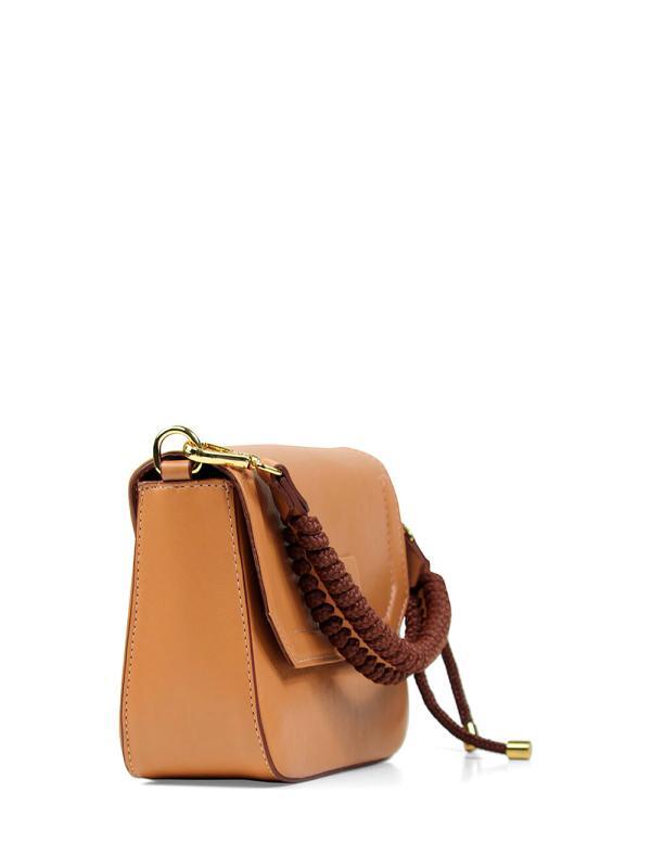 Mala Mini em Pele Castanha com Alça de Ombro e Tiracolo