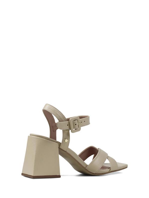White Leather Sandal with Crossed Straps and Block Heel - Image 3