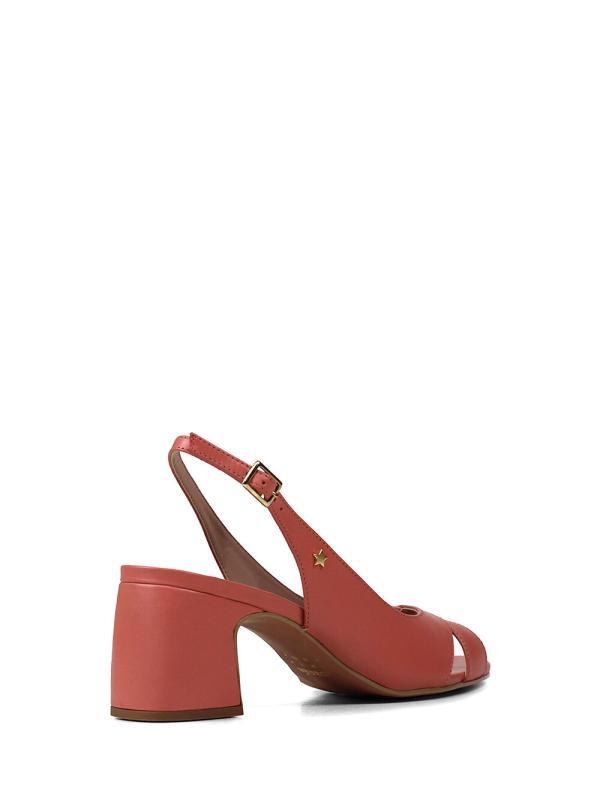 Sandália Peep Toe em Pele Rosa e Salto em Bloco