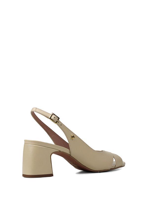 Sandália Peep Toe em Pele Branca e Salto em Bloco