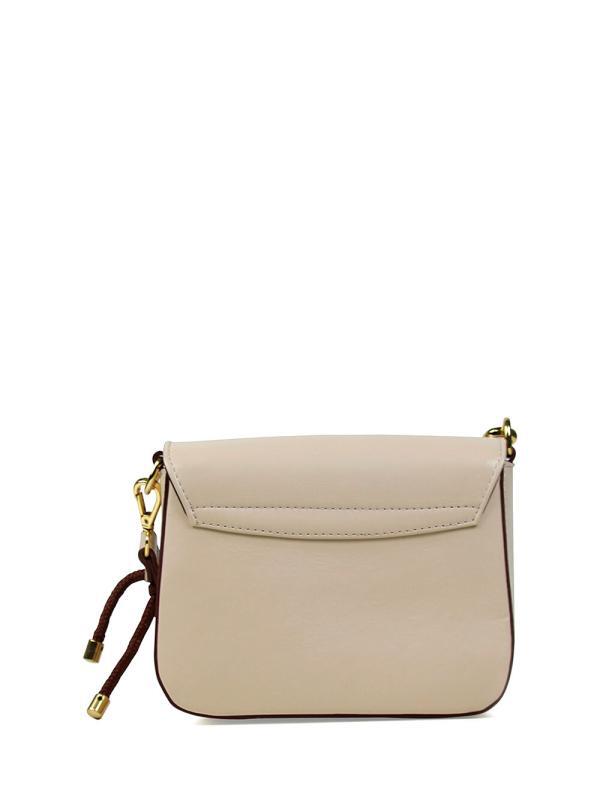 Mala Mini em Pele Beige com Alças de Ombro e Tiracolo