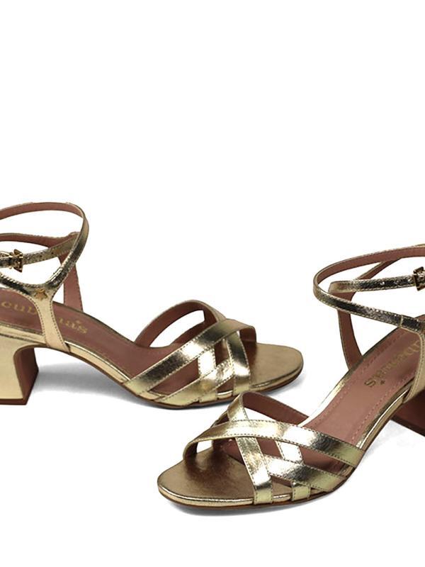 Gold Leather Sandal with Braided Straps and Medium Heel - Image 4