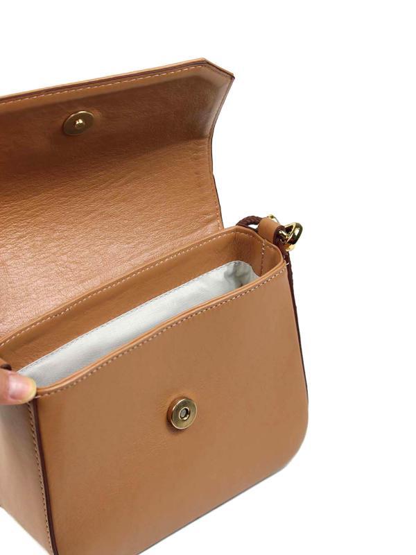 Mala Mini em Pele Castanha com Alça de Ombro e Tiracolo