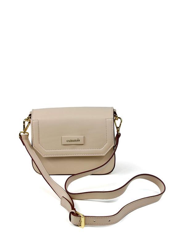 Mala Mini em Pele Beige com Alças de Ombro e Tiracolo