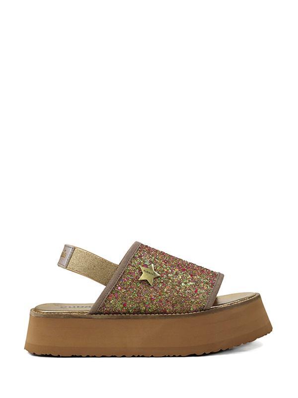 Sandália de Plataforma com Glitter Castanho