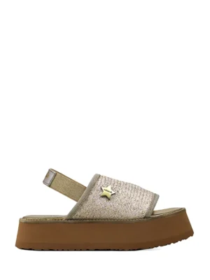 Platform Sandal in Beige Fabric