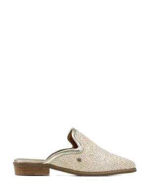 Mule em Tecido Beige com Glitter