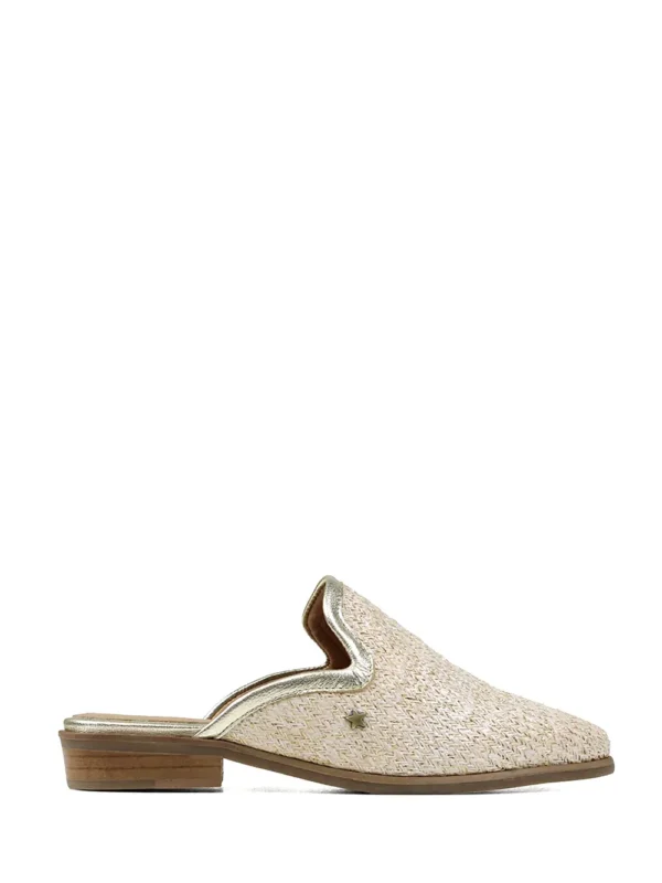 Mule em Tecido Beige com Glitter