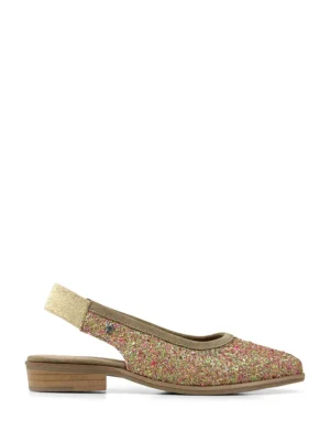 Mule em Pele Beige e Glitter
